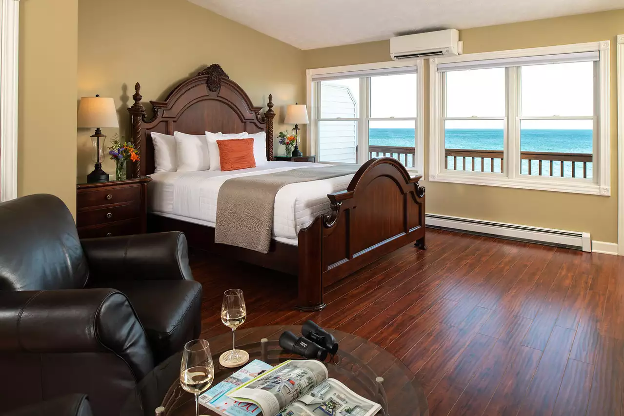 King bed with views of Lake Huron